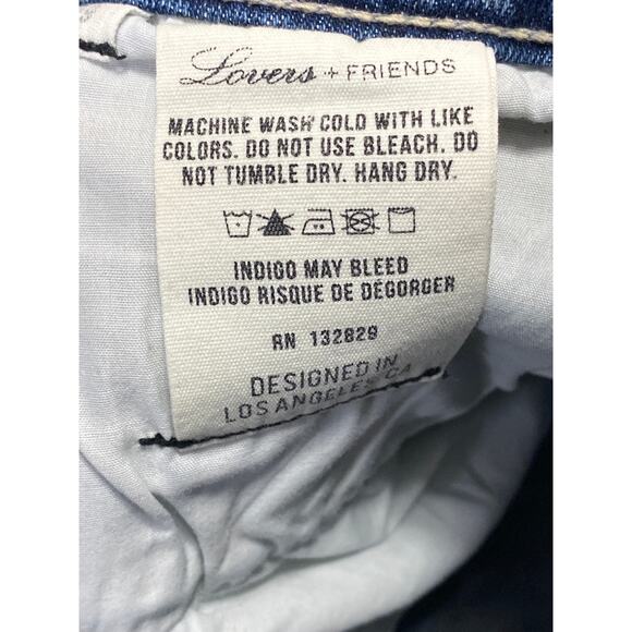 Lovers + Friends Blue Frayed Hem High Rise Lace-Up Denim Cut-off Mom Shorts 29 - Picture 4 of 5